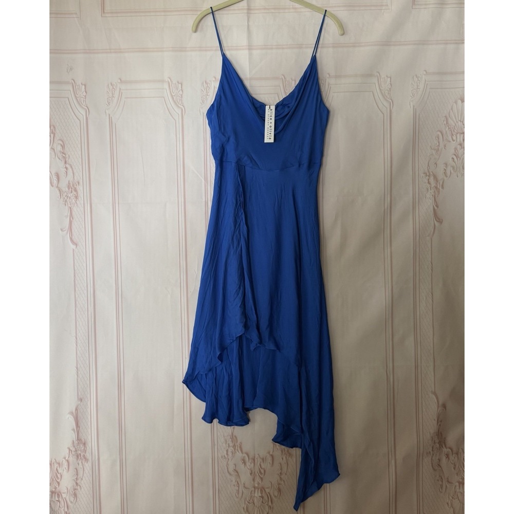 Alice + Olivia Cowl Neck Midi Dress Vibrant Blue Women's Sz 8 NWT $350